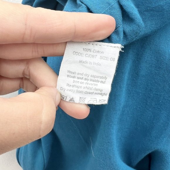 Toast Ladies One Size Aqua Teal Kaftan Beach Cover 100% Cotton Embroidered Flowy - Picture 7 of 8